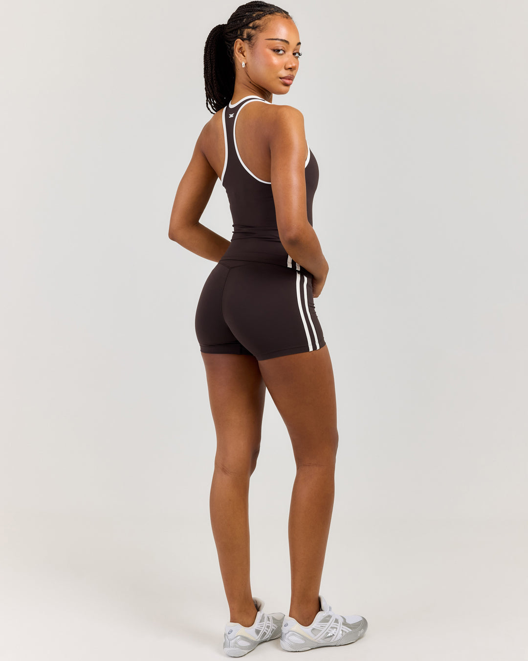 Airey Stripe Micro Shorts - Coffee/White