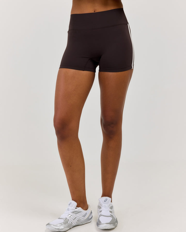Airey Stripe Micro Shorts - Coffee/White