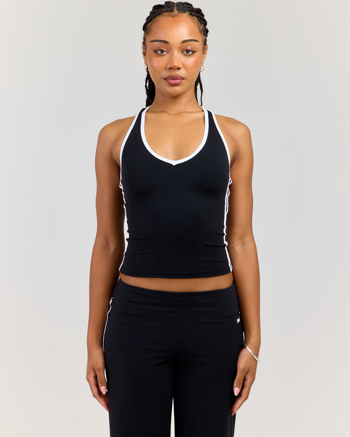 Airey Stripe V Neck Tank - Black/White