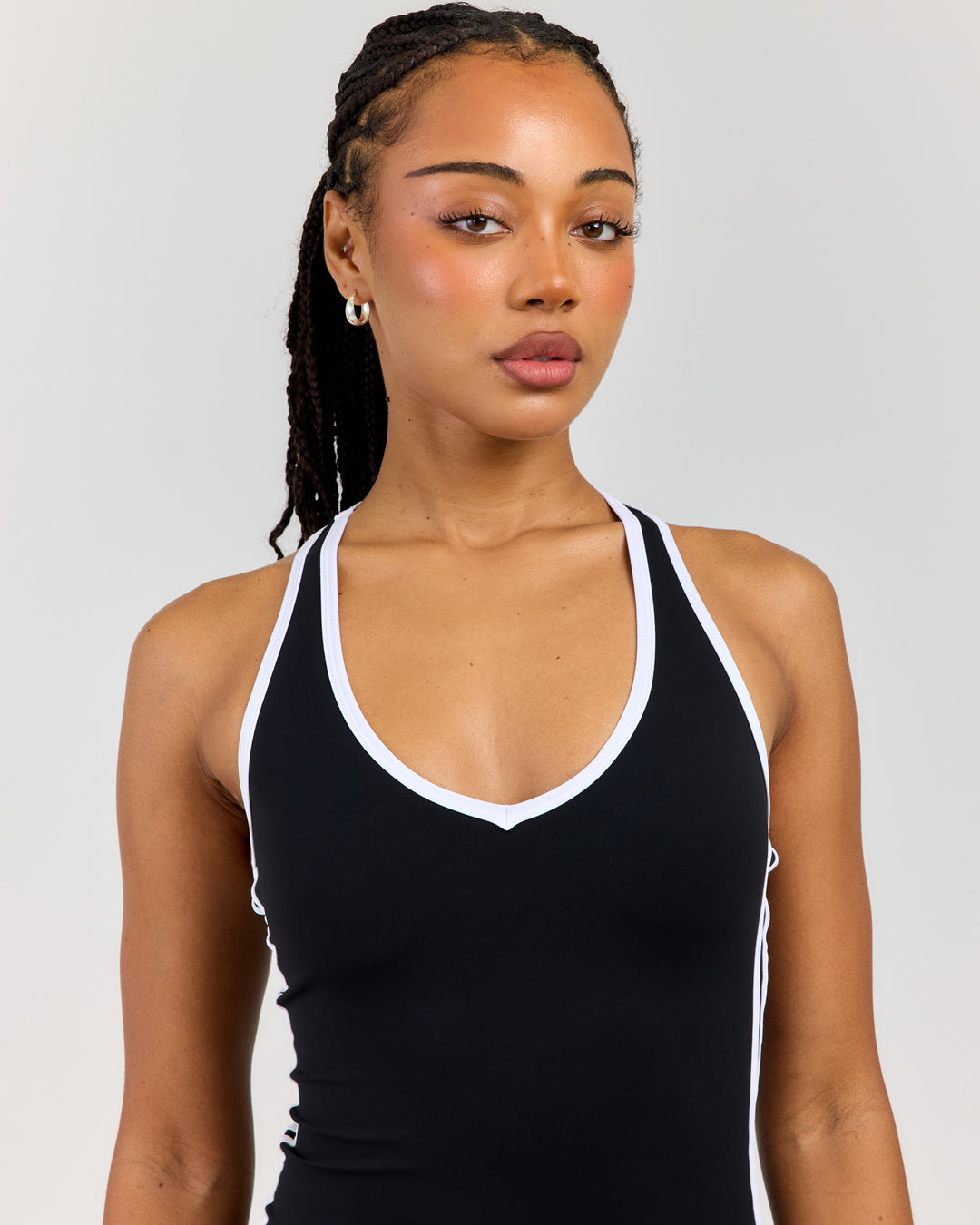Airey Stripe V Neck Tank - Black/White