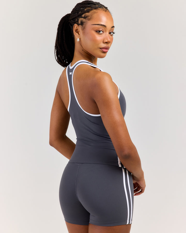 Airey Stripe V Neck Tank - Slate/White