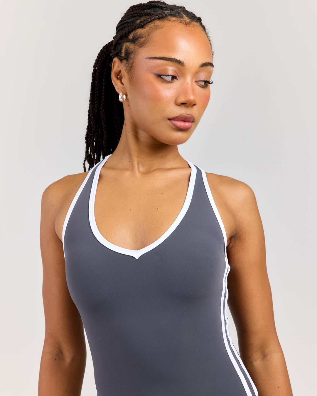 Airey Stripe V Neck Tank - Slate/White
