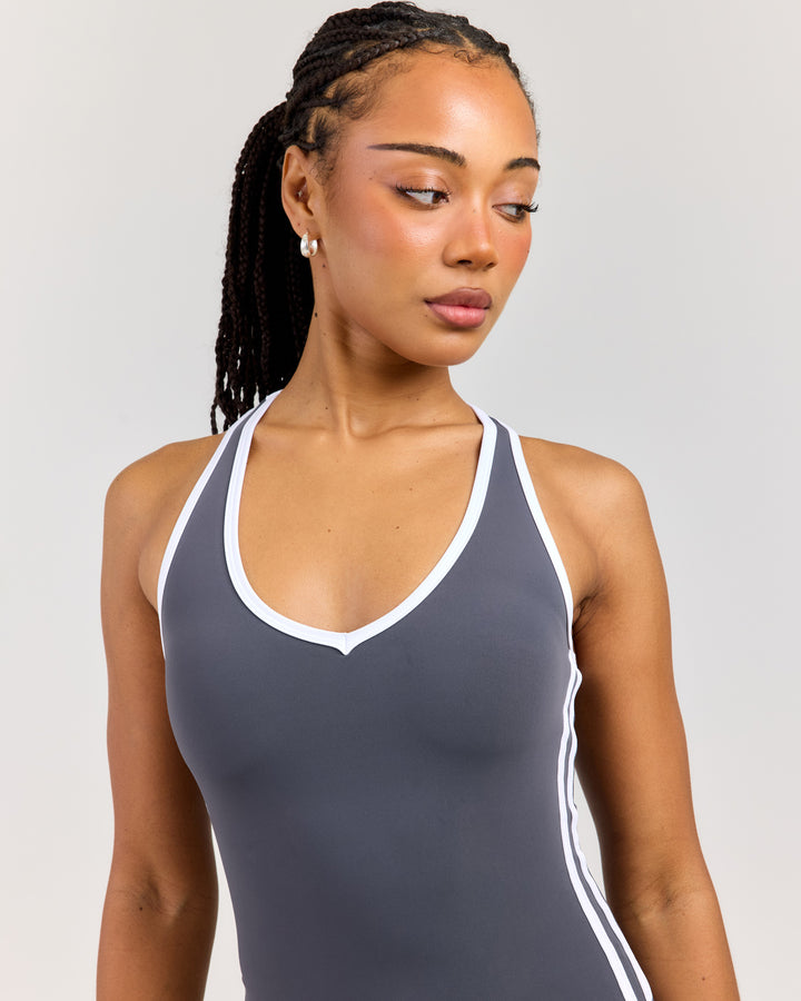Airey Stripe V Neck Tank - Slate/White