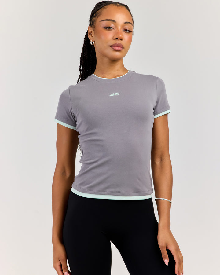 Double Layer Baby Tee - Grey/Mint