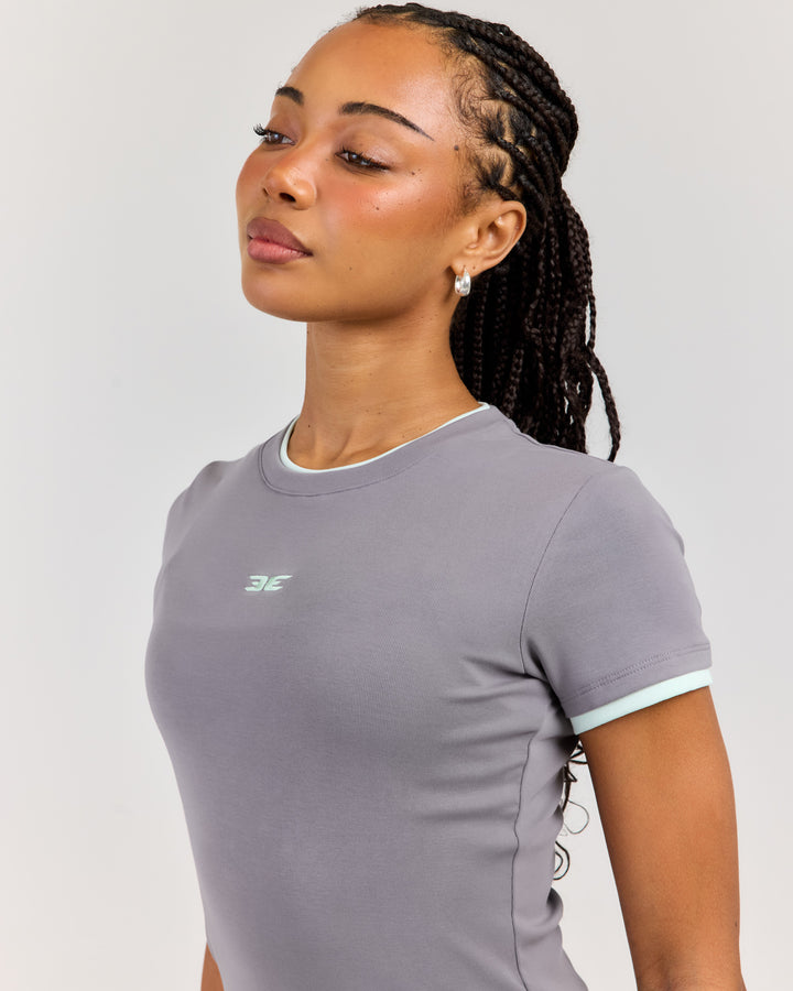Double Layer Baby Tee - Grey/Mint