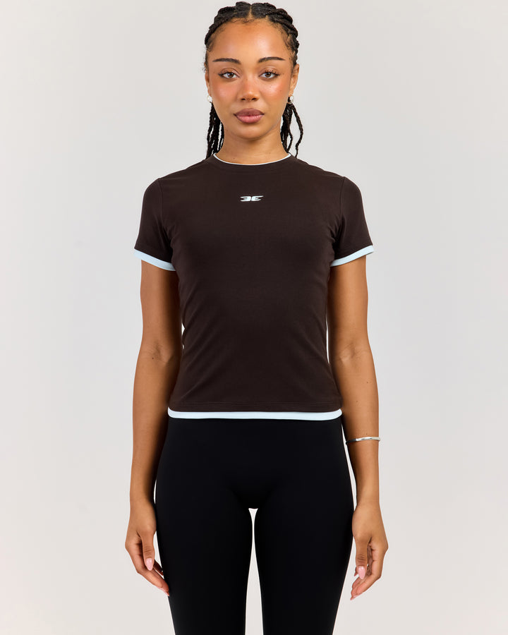 Double Layer Baby Tee - Coffee Bean/Blue