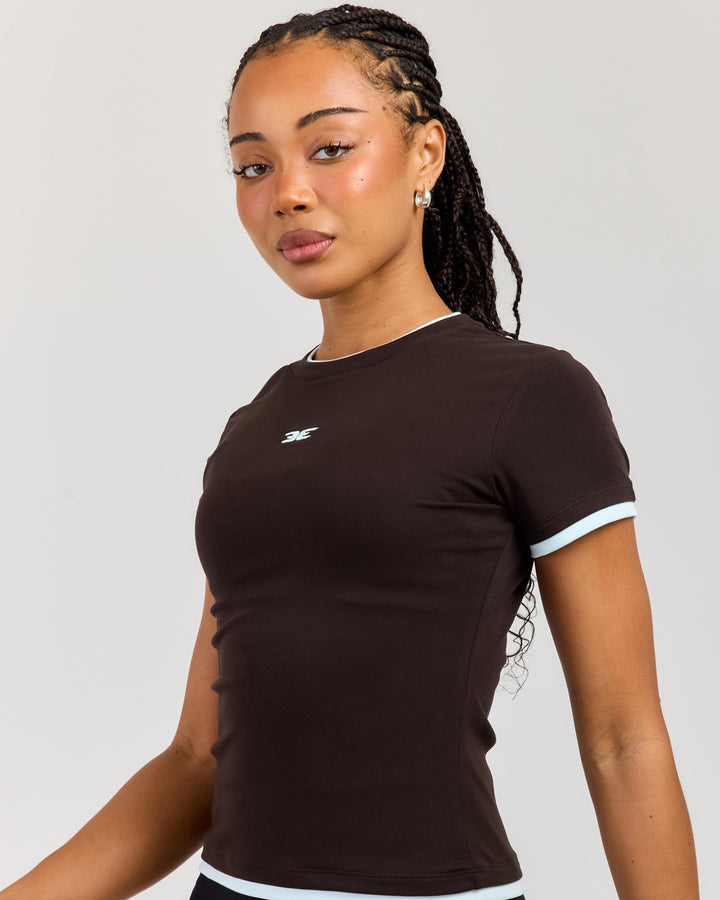 Double Layer Baby Tee - Coffee Bean/Blue