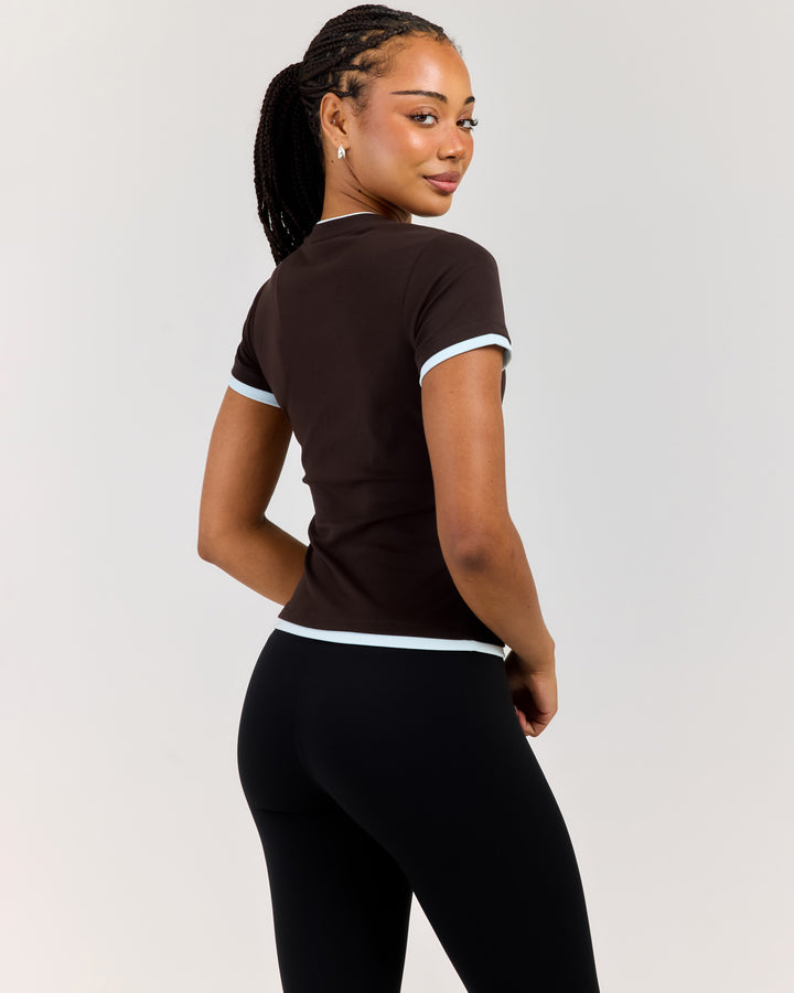 Double Layer Baby Tee - Coffee Bean/Blue