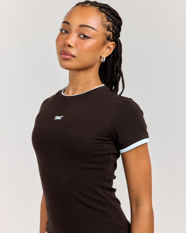 Double Layer Baby Tee - Coffee Bean/Blue