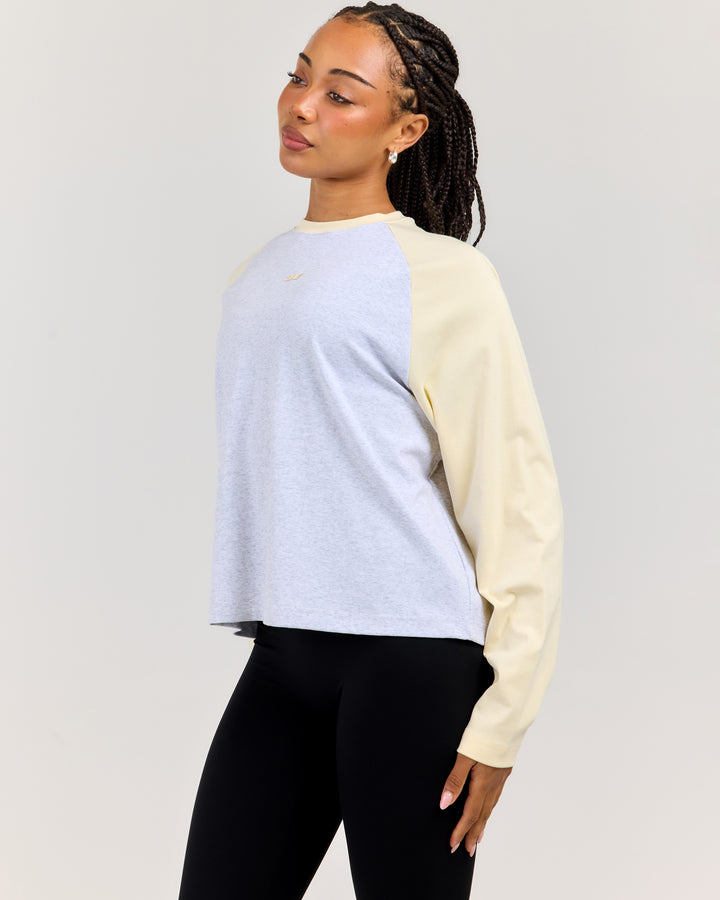 Relaxed Raglan Long Sleeve - Butter/Grey Marle