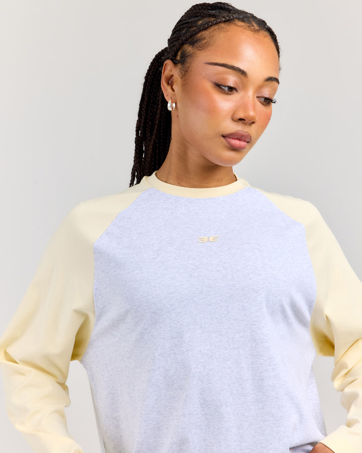 Relaxed Raglan Long Sleeve - Butter/Grey Marle