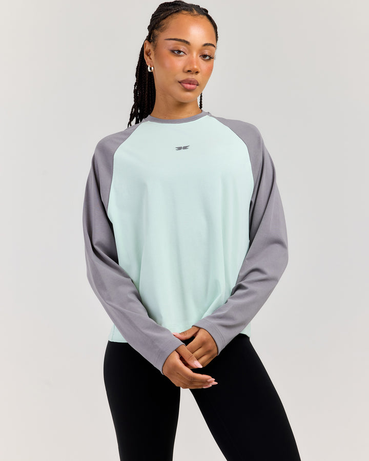 Relaxed Raglan Long Sleeve - Charcoal/Mint