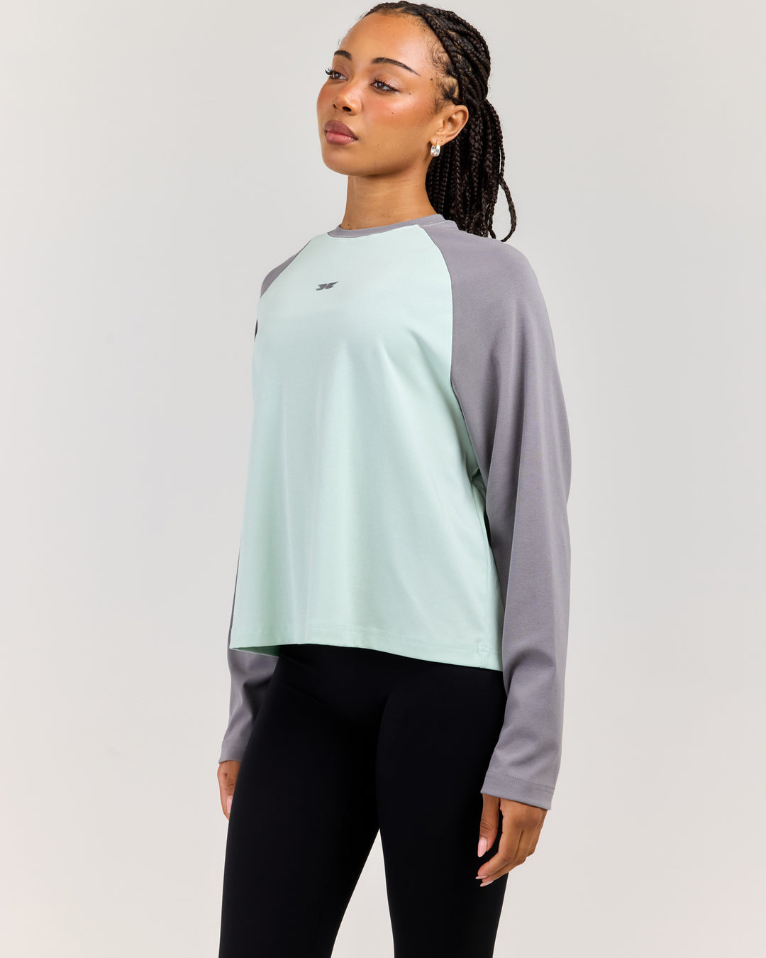 Relaxed Raglan Long Sleeve - Charcoal/Mint