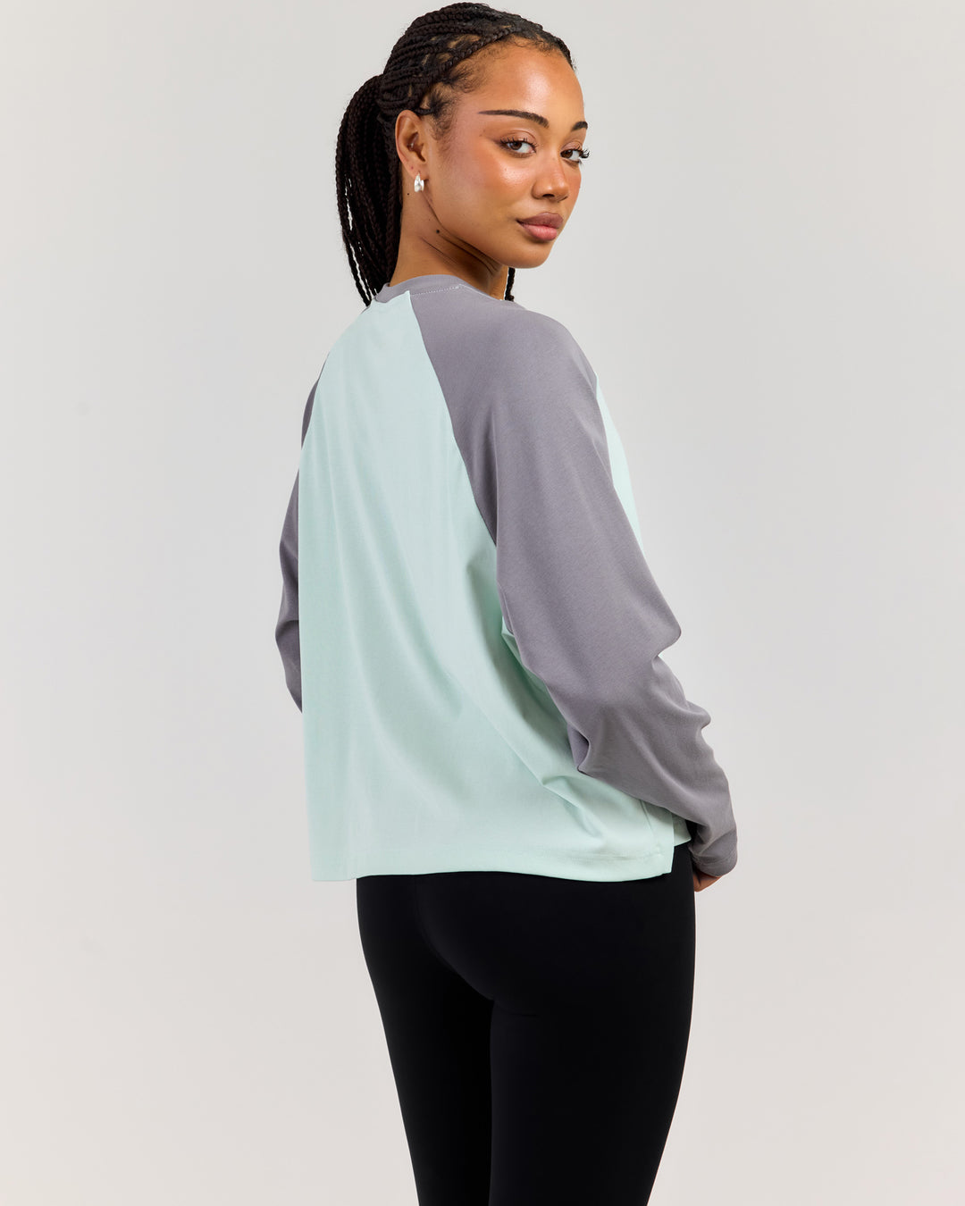 Relaxed Raglan Long Sleeve - Charcoal/Mint