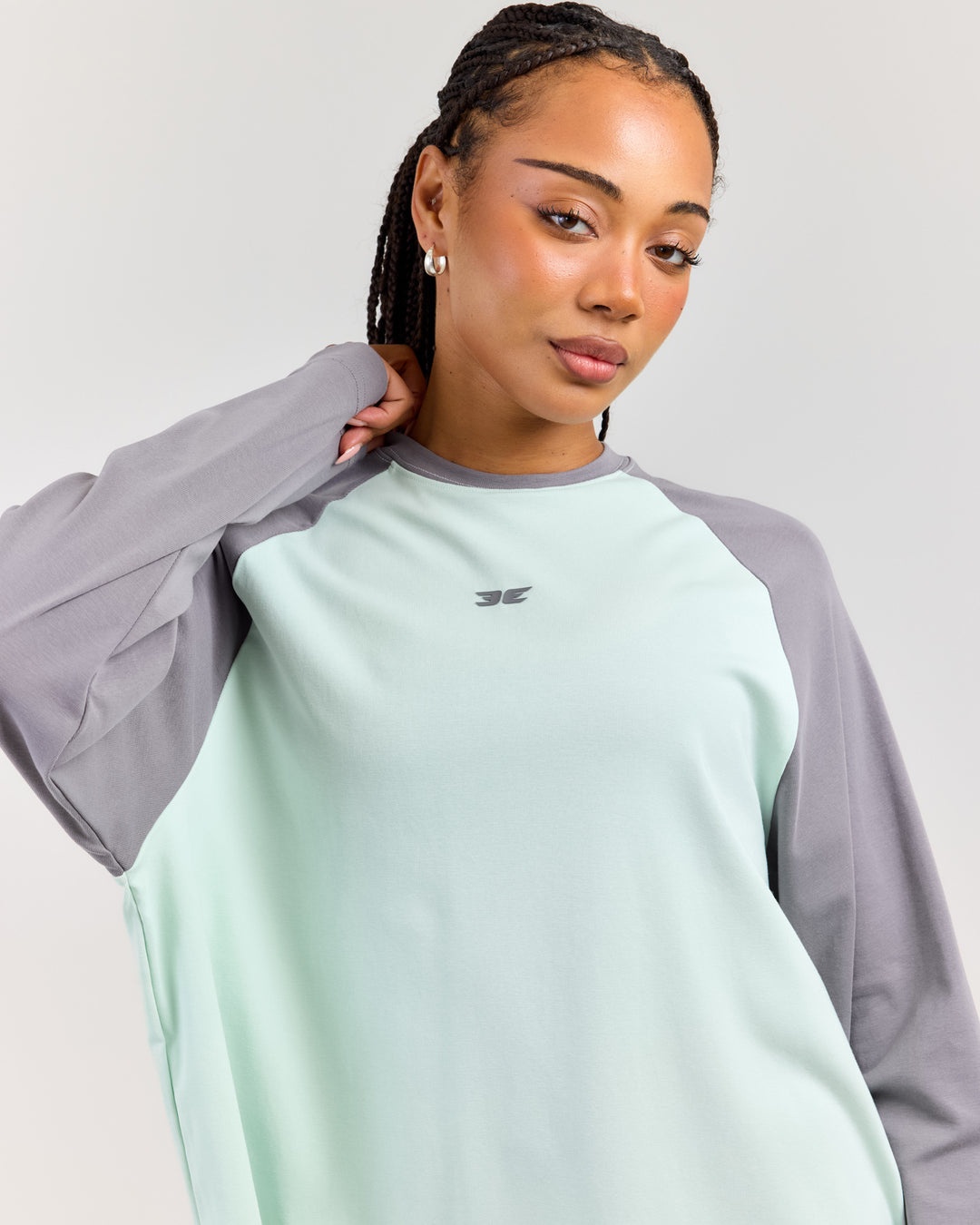 Relaxed Raglan Long Sleeve - Charcoal/Mint