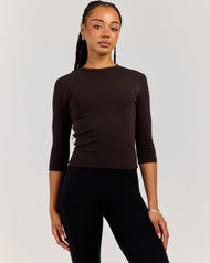 Round Neck 3/4 Sleeve - Coffee Bean