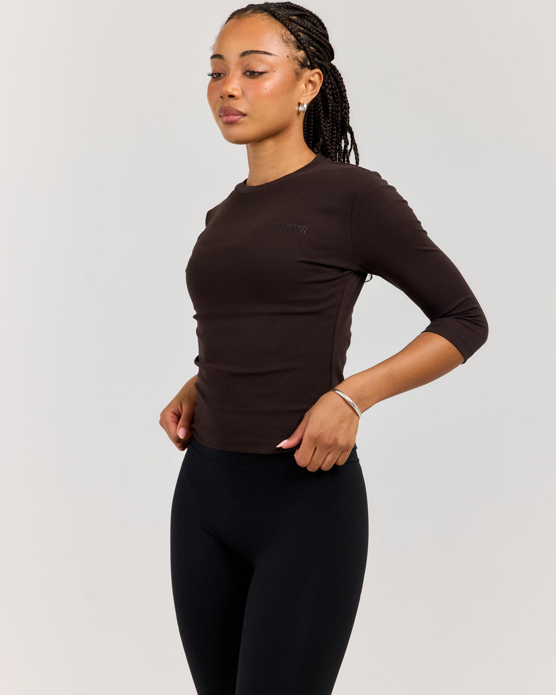 Round Neck 3/4 Sleeve - Coffee Bean