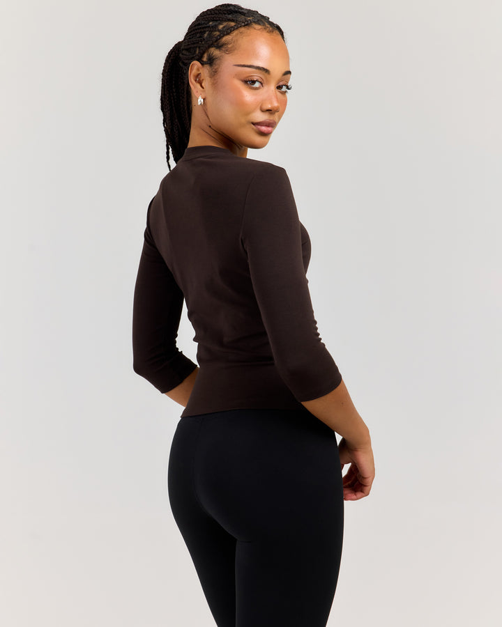 Round Neck 3/4 Sleeve - Coffee Bean