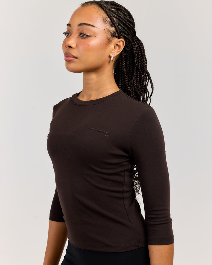 Round Neck 3/4 Sleeve - Coffee Bean