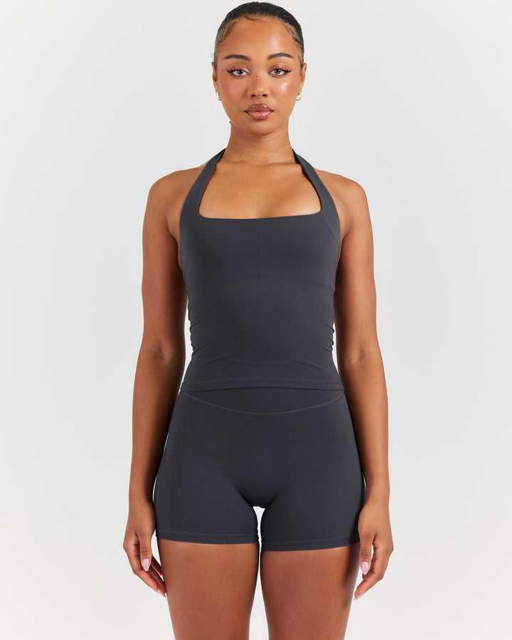 Soléa Square Neck Halter Tank - Charcoal