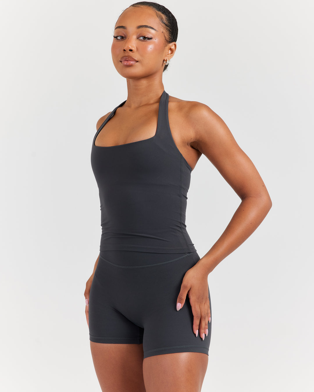 Soléa Square Neck Halter Tank - Charcoal