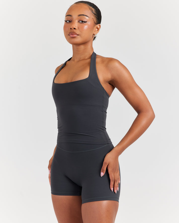 Soléa Square Neck Halter Tank - Charcoal