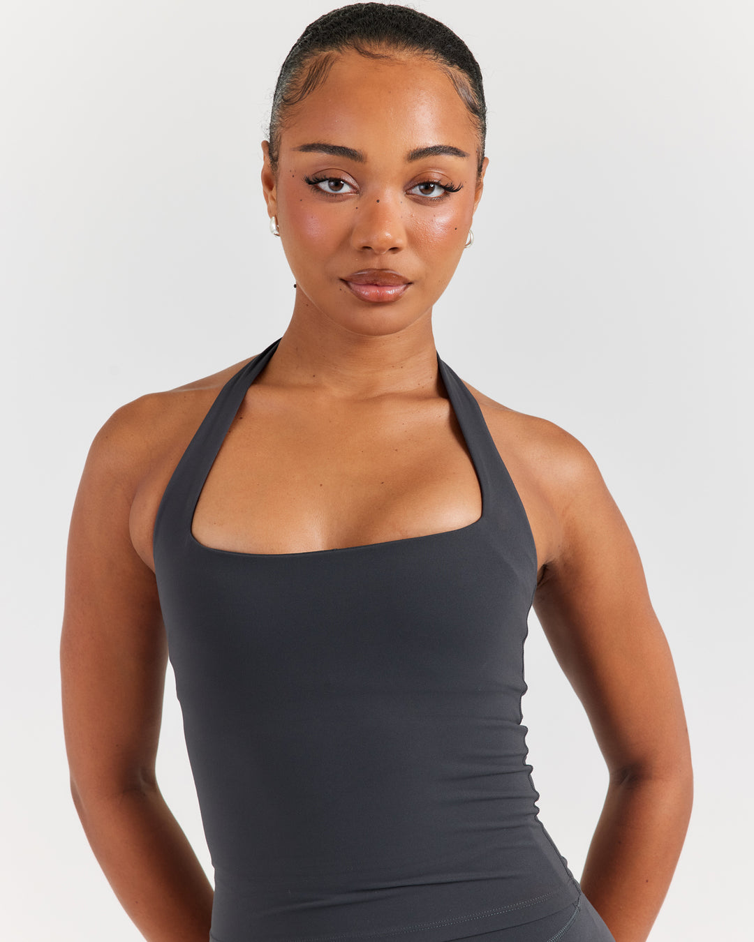 Soléa Square Neck Halter Tank - Charcoal