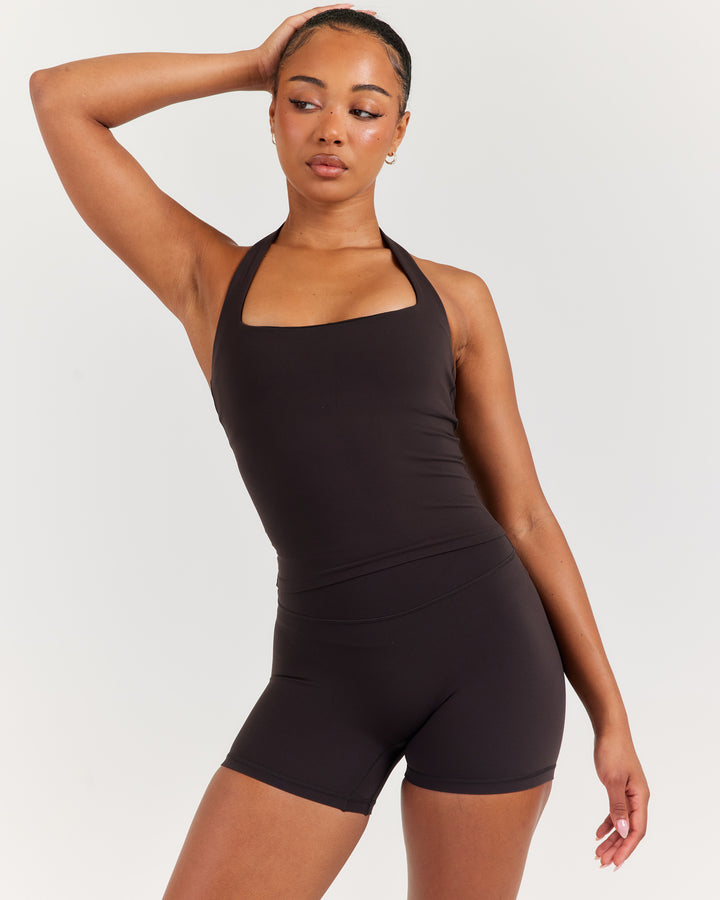 Soléa Square Neck Halter Tank - Coffee Bean