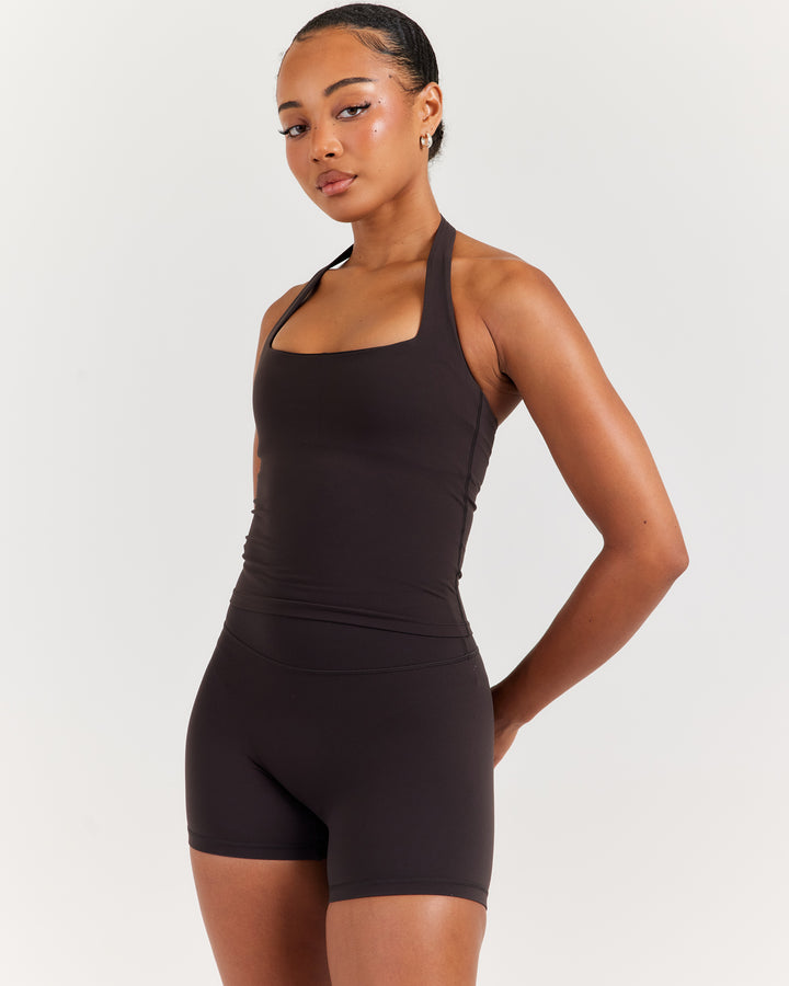 Soléa Square Neck Halter Tank - Coffee Bean