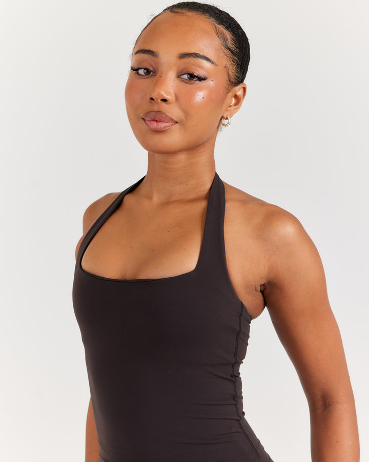 Soléa Square Neck Halter Tank - Coffee Bean