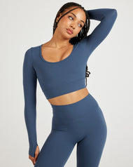 Airey Scoop Crop Long Sleeve - Mid Blue