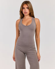 Flow V Neck Racer Tank - Almond Latte