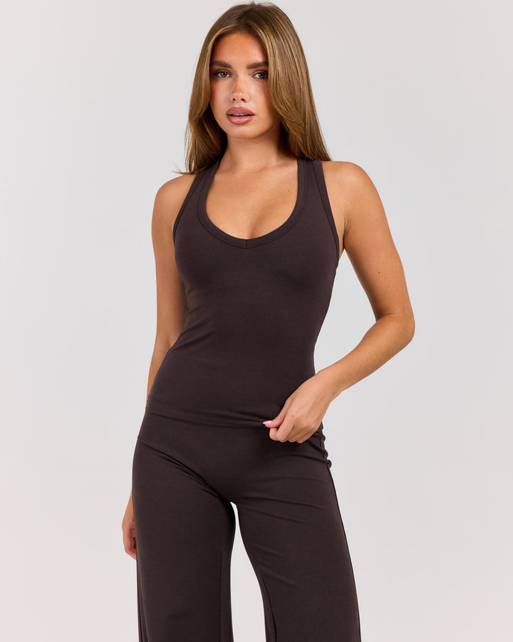 Flow V Neck Racer Tank - Coffee Bean