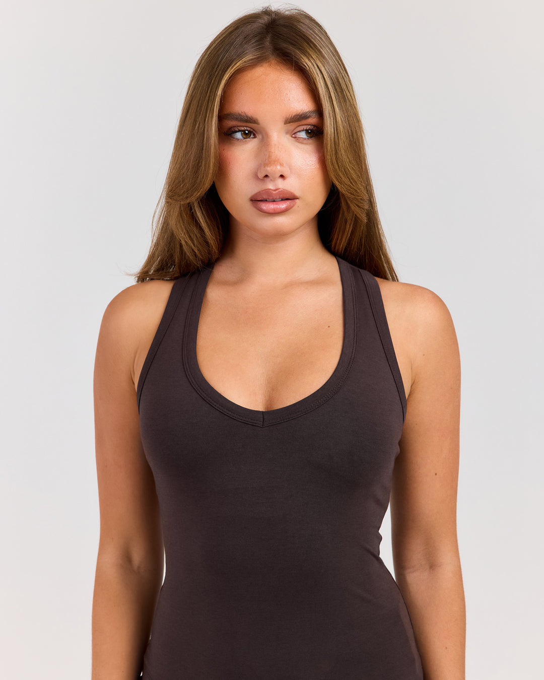 Flow V Neck Racer Tank - Coffee Bean