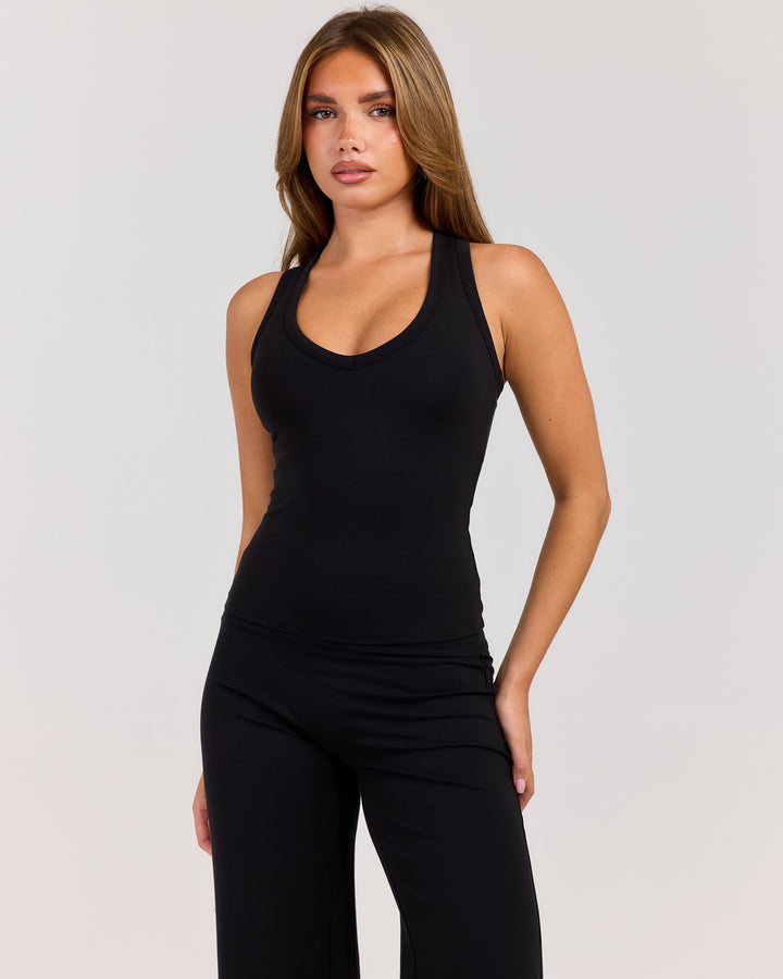 Flow V Neck Racer Tank - Black