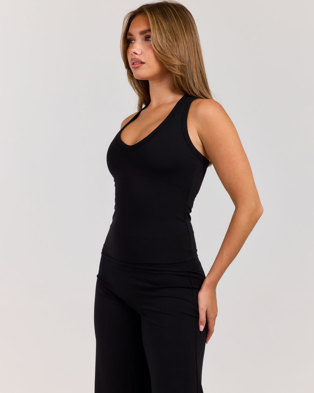 Flow V Neck Racer Tank - Black