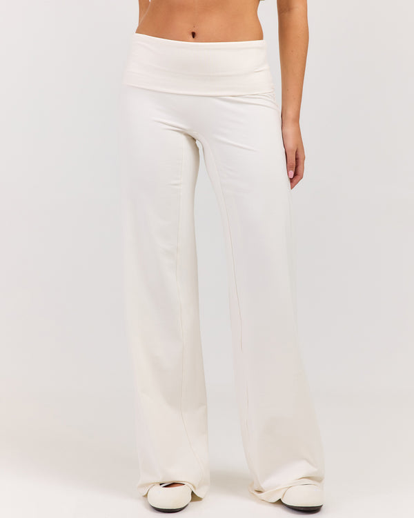 Flow Wide Leg Fold Over Pants - Vanilla