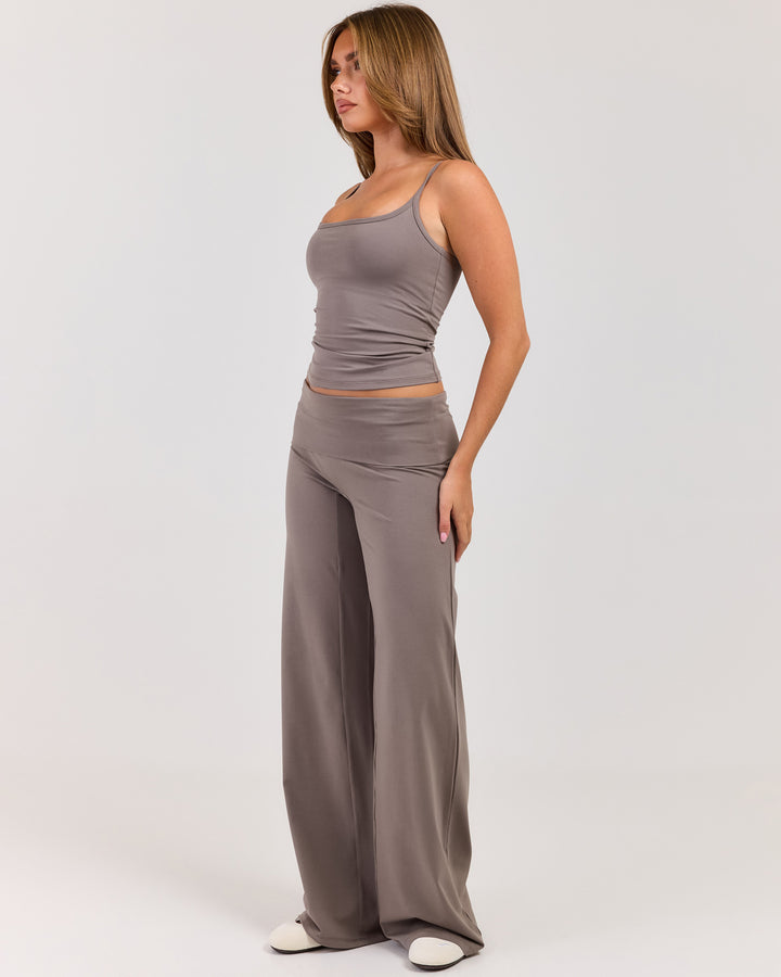 Flow Wide Leg Fold Over Pants - Almond Latte