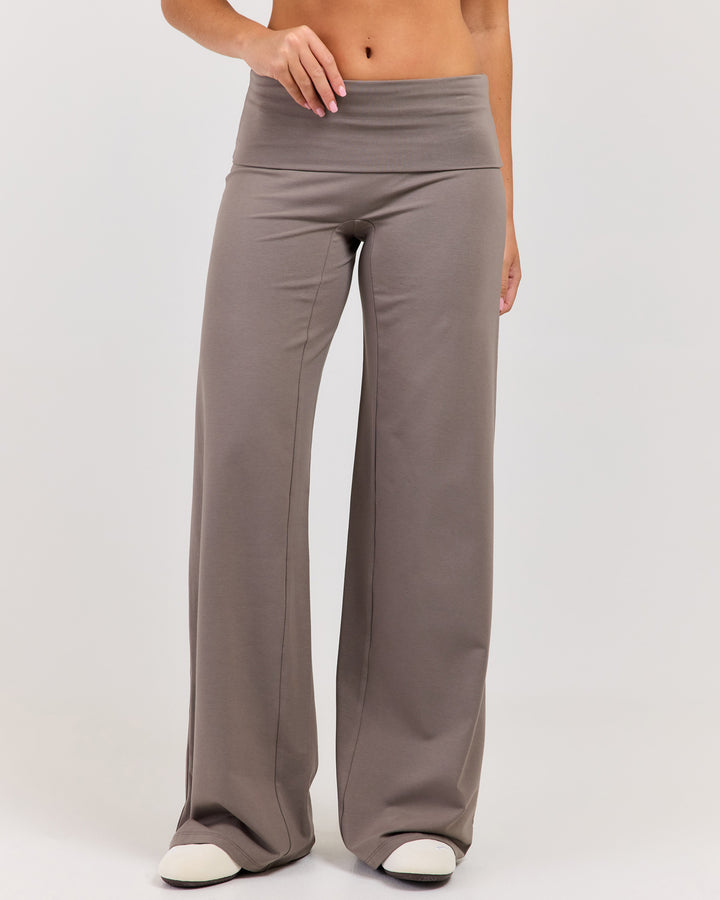 Flow Wide Leg Fold Over Pants - Almond Latte