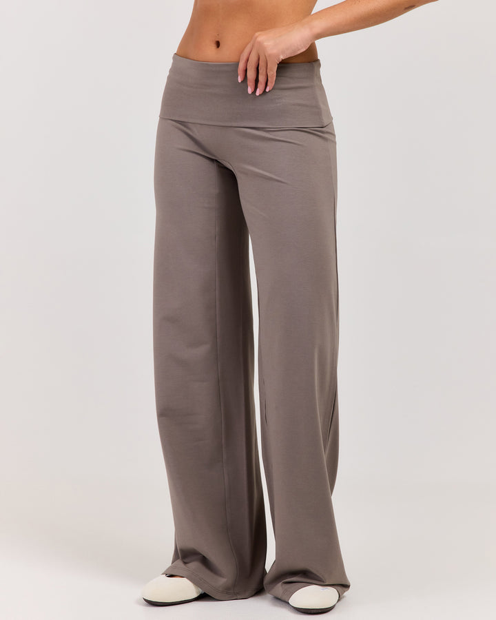 Flow Wide Leg Fold Over Pants - Almond Latte