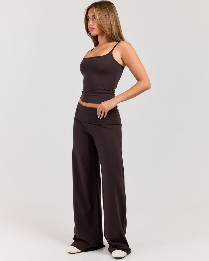 Flow Wide Leg Fold Over Pants - Coffee Bean