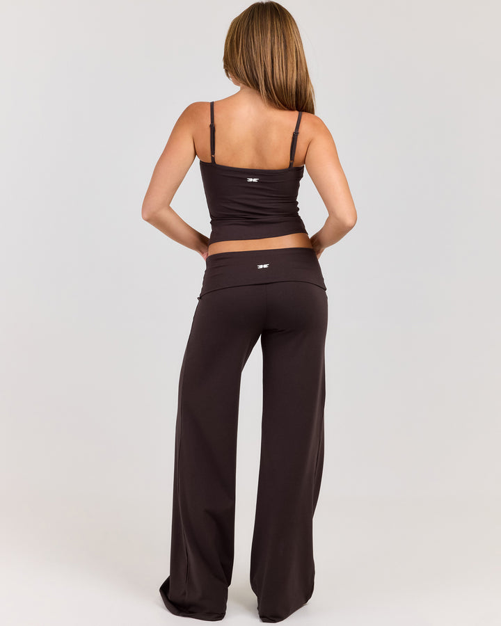 Flow Wide Leg Fold Over Pants - Coffee Bean