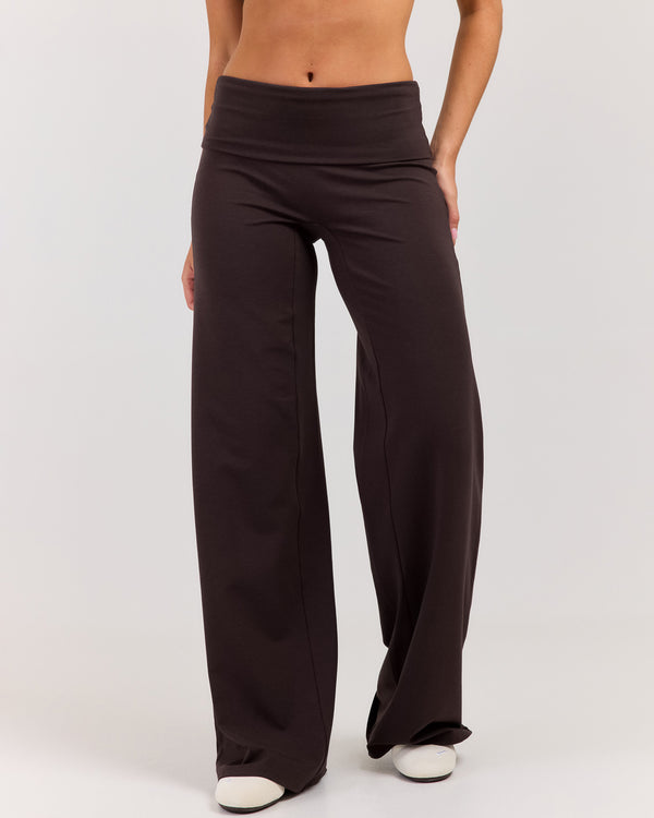 Flow Wide Leg Fold Over Pants - Coffee Bean