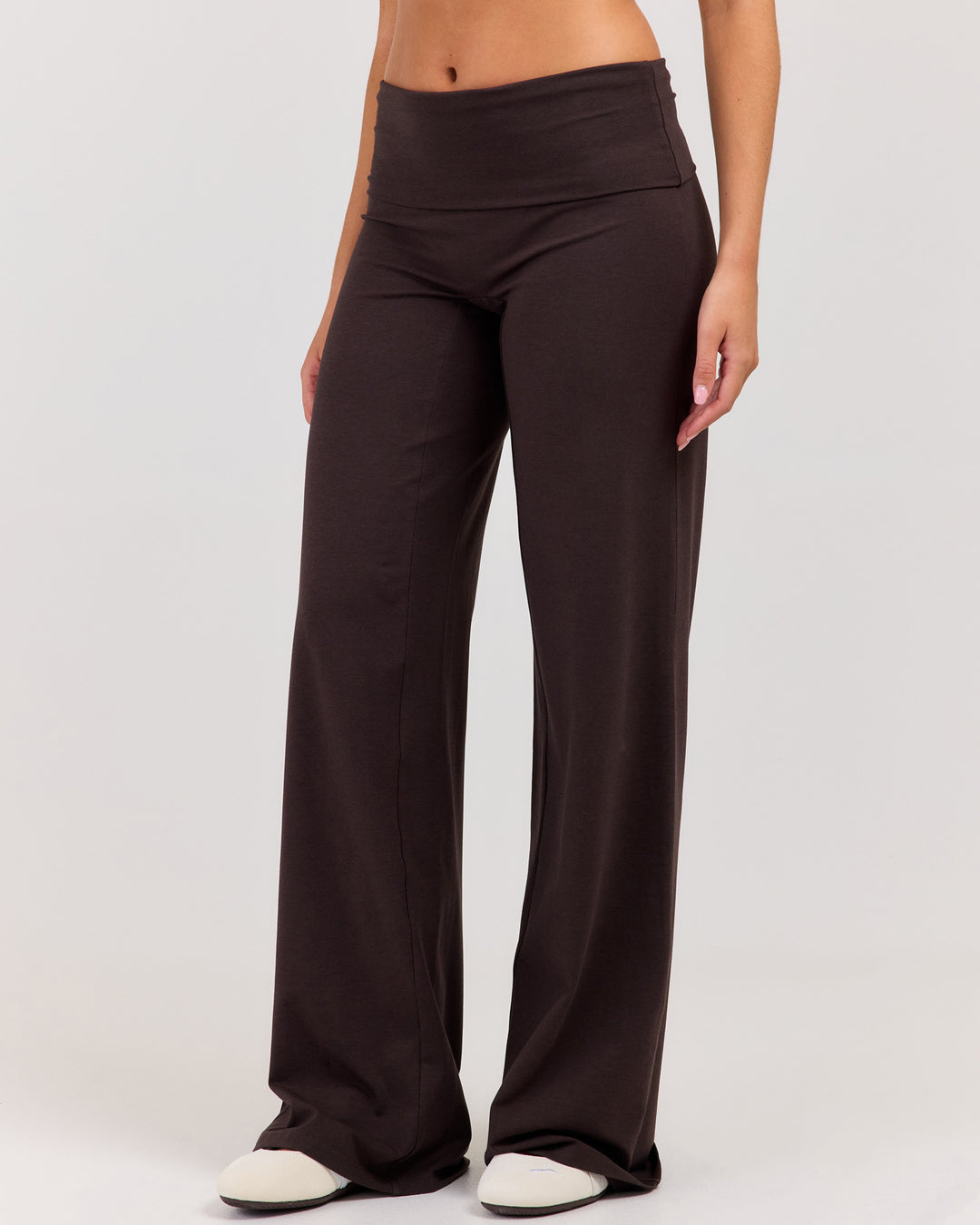 Flow Wide Leg Fold Over Pants - Coffee Bean