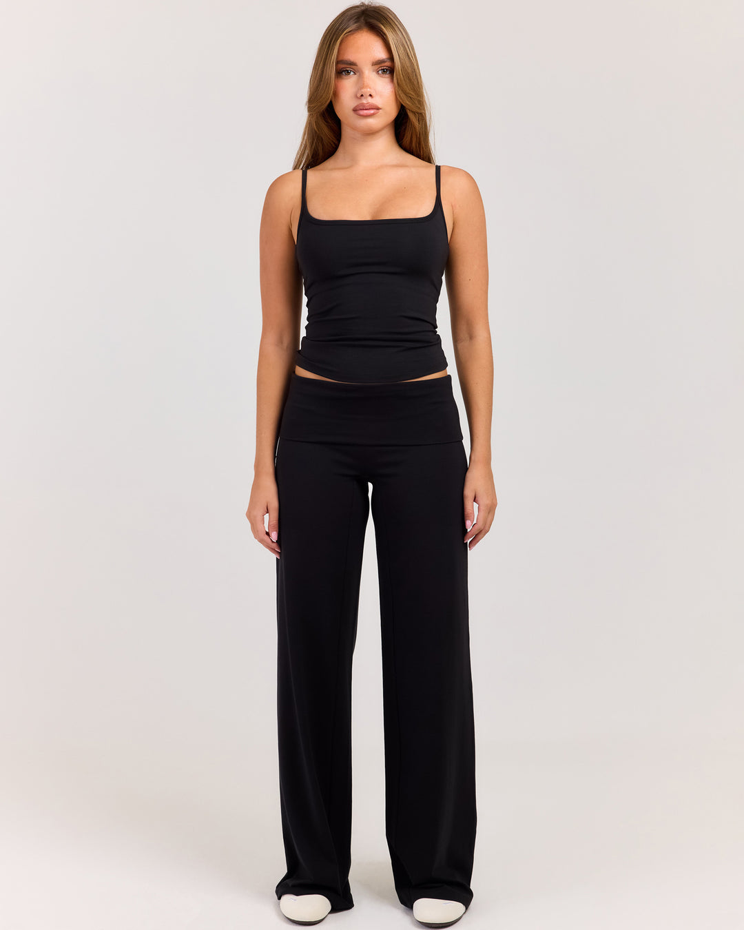 Flow Wide Leg Fold Over Pants - Black