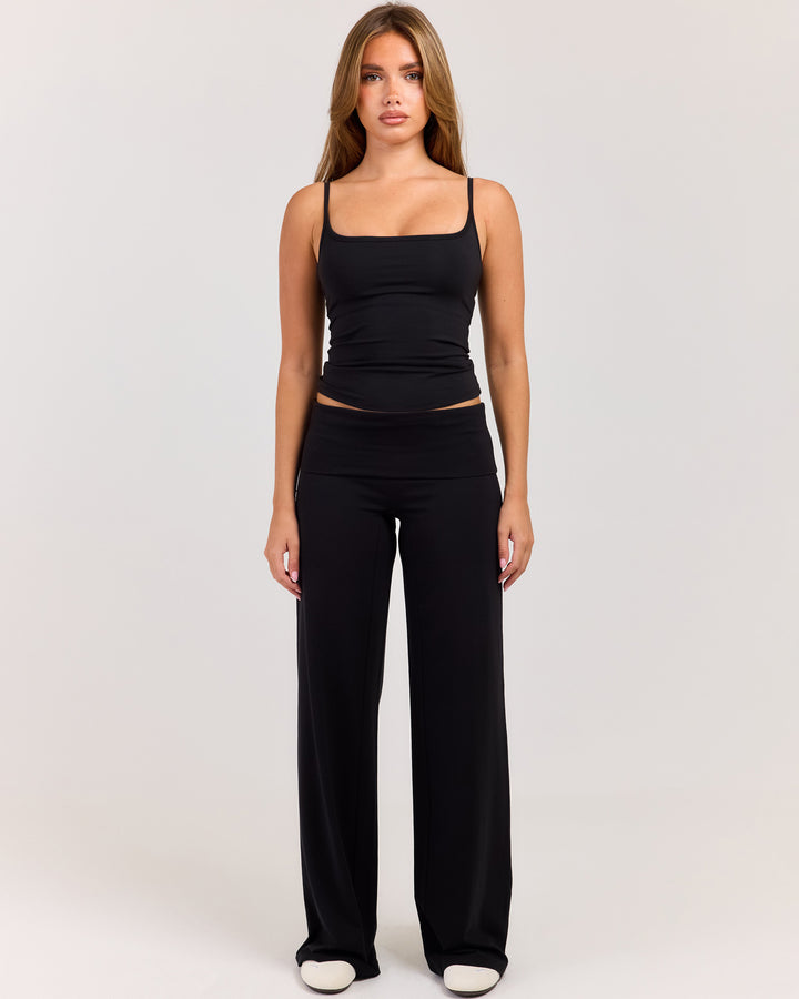Flow Wide Leg Fold Over Pants - Black