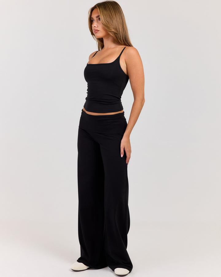 Flow Wide Leg Fold Over Pants - Black