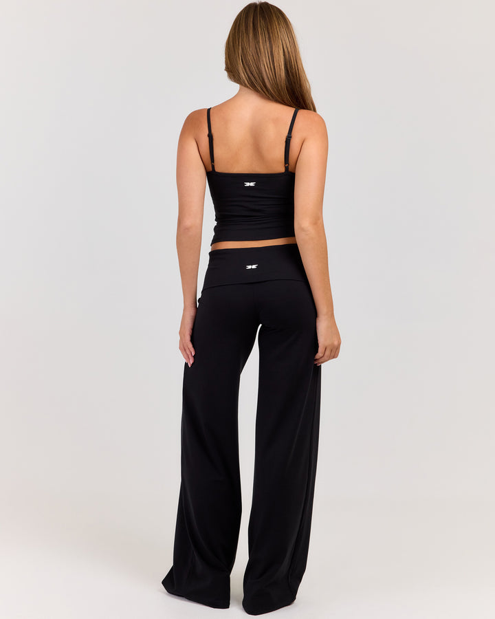 Flow Wide Leg Fold Over Pants - Black
