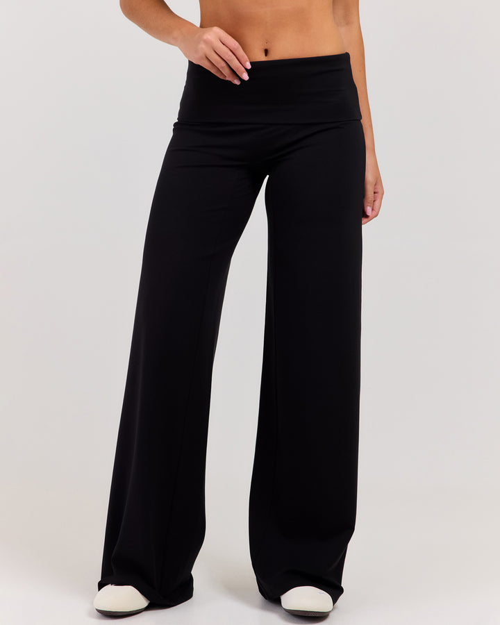 Flow Wide Leg Fold Over Pants - Black