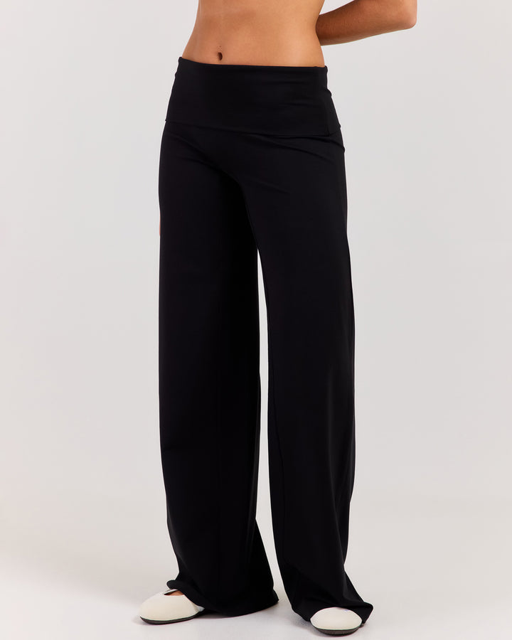 Flow Wide Leg Fold Over Pants - Black